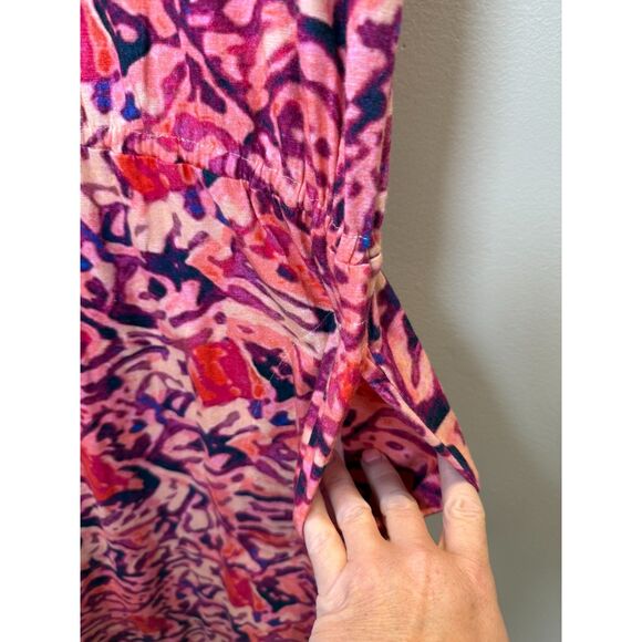 Nic+Zoe Blurred Midi Dress Women's Size Large Pink Multi Side Slit - Picture 11 of 11